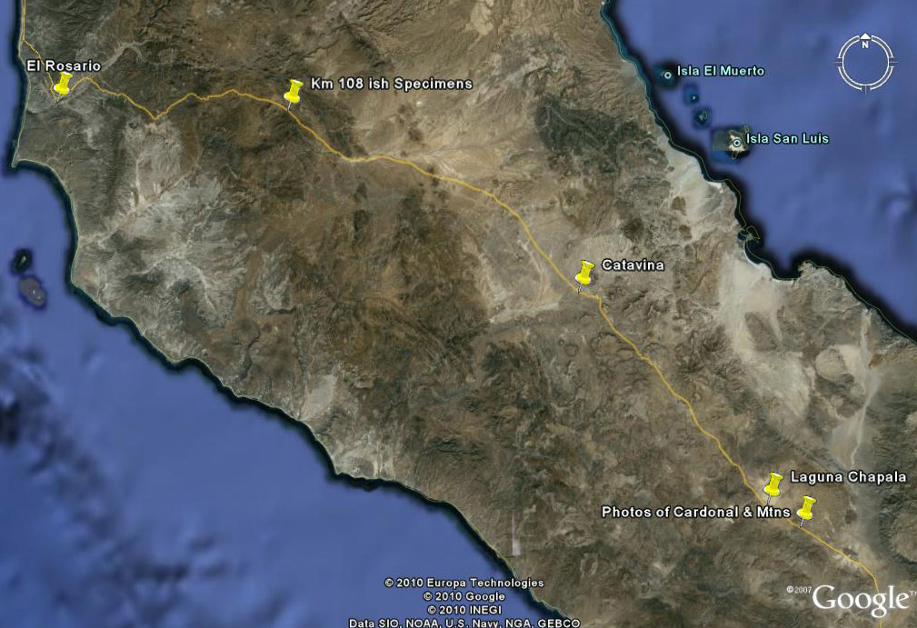Close up google satellite image of central Baja California