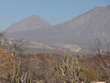 desert scrub and volcano